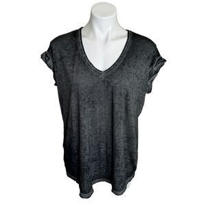 Free People | Women's Black/Gray Short Sleeve Relaxed V Neck Top | Size: XS